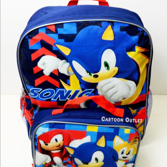 Sonic The Hedgehog Boys Large Backpack 16" School Book Bag Lunch Box Set New - Picture 2 of 4